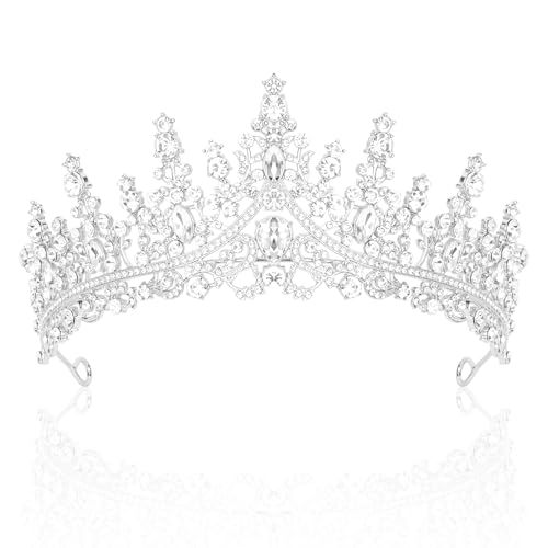TIOSRU Silver Tiaras and Crowns for Women, Crystal Birthday Tiara for Women Wedding Tiaras for Brides Royal Queen Crown Hair Accessories for Prom Halloween Pageant Birthday Party