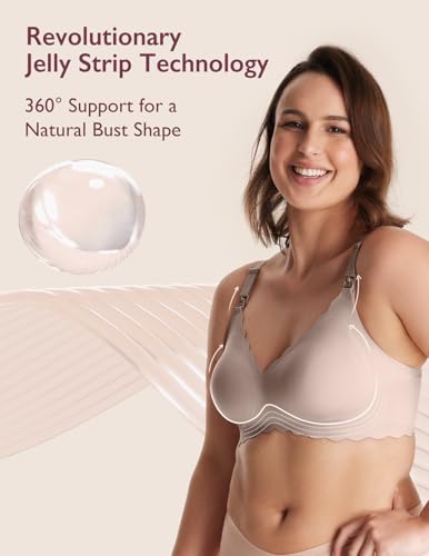 Image of Momcozy Nursing Bras for Breastfeeding, Seamless Pregnancy Maternity Bra Wireless Classic Jelly Strip Support Nursing Bra