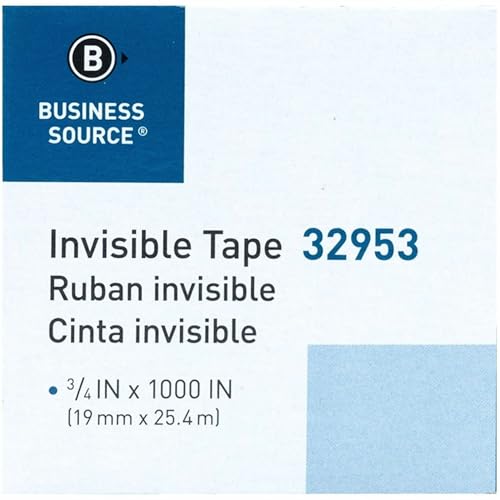 Image of Business Source Premium Invisible Tape Refill Roll, 1 inch Core, 0.75 inch x 1000 inch, 12 / Pack, 12 Packs /Carton (144 Total Rolls)