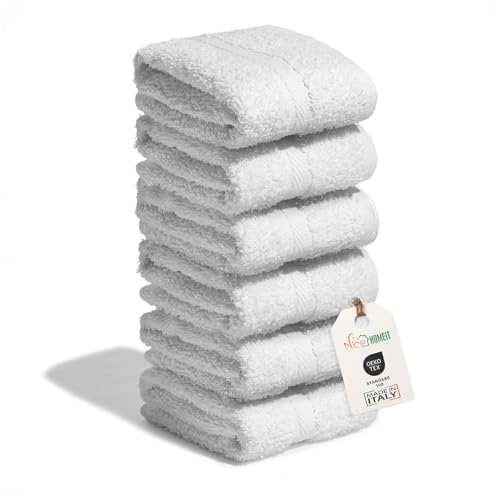nice homeit - Set 6 Lavette 30x30 cm – Mini Asciugamani viso e ospiti 100% cotone ad anello – Morbide, Assorbenti, Lavabili – Per Bagno, Cucina, Trucco e Viaggio – Made in Italy (Bianco)