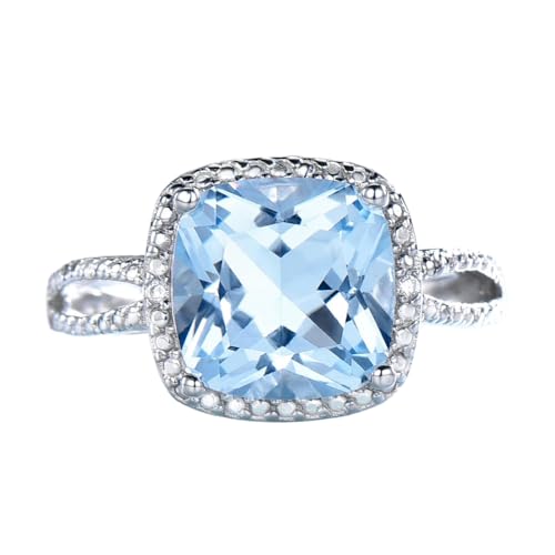 Romántico Creado Sky Blue Topaz Gemstone Aquamarine Rings 925 Sterling Silver Rings para Mujeres Joyería de Compromiso de Compromiso, OZZKI, 7