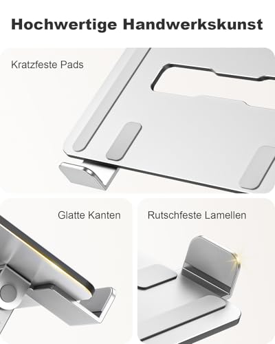 Babacom Laptop Ständer Kühlpads Höhenverstellbar & Belüftet mit Doppelstangen-Unterstützung, Laptoptisch Ergonomisch, Faltbar & Tragbarer Notebook Ständer kompatibel mit MacBook Air/Pro (10-16 Zoll)