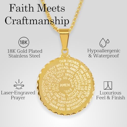 Steeltime Stainless Steel Lords Prayer Necklace with Simulated Diamonds2