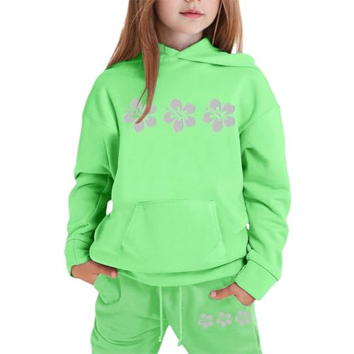 GENERISCH 2025 Conjunto de ropa para niña, sudadera con capucha informal, pantalones de chándal de 2 piezas, conjunto de sudadera estampada para niños pequeños, conjunto de camiseta, Verde claro., 8 9