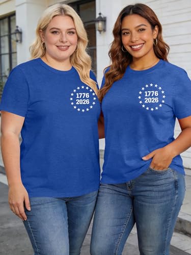 Image of Ithalt Patriotic Plus Size Shirts for Women 250th Anniversary USA Shirts American Flag Tshirt USA Short Sleeve Tops