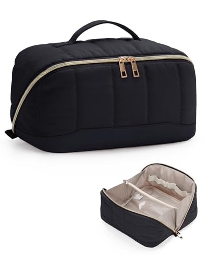 Travel Makeup Bag Large Quilted Cosmetic Organizer with Brush Compartment