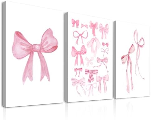 Dazzlewall Set of 3 Pieces Fashion Pink Bow Wall Art, Coquette an...