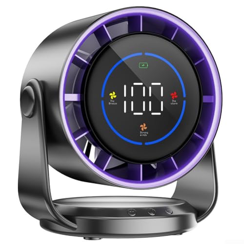 DAZZLEEX Ventilador circulante de escritorio de 100 niveles, montaje en pared con batería de 4000 mAh, pantalla digital, funcionamiento silencioso para el hogar, oficina, dormitorios (negro)
