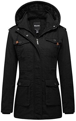 Wantdo Abrigo Parka con Capucha Extraíble para Mujer, X-Large, Verde Militar