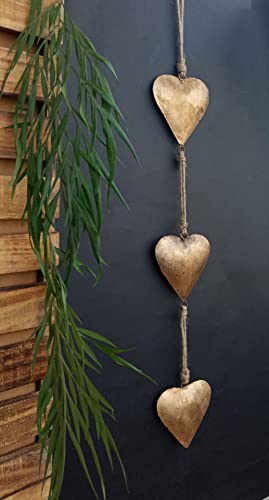 Mie Creations Vintage Metal Heart Wall Art | 3D Sign Hanging Love Symbol, Farmhouse Country Décor, Rustic Decorations For Home, Valentine's Day Decor Gift Him, Her- Golden 27'', Antique #TOP1
