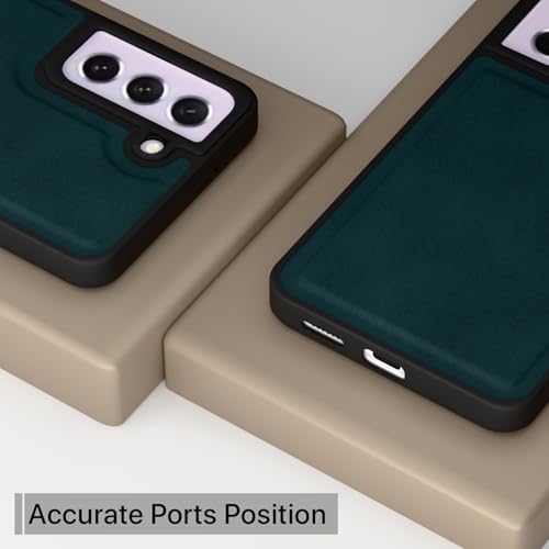 Image of Amazon Basics Back Cover for Samsung Galaxy S21 FE 5G | Premium PU Leather | Soft Touch Finish | Full Camera Protection | Raised Edge Bumper Case (Green)