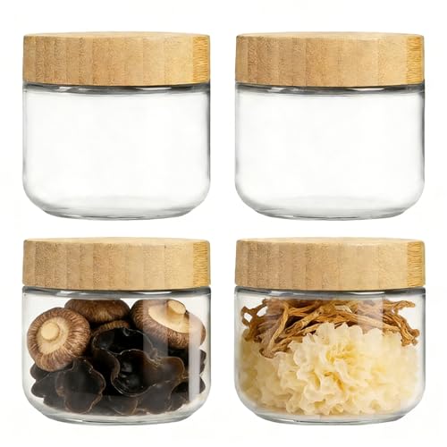 Envases de Avena Nocturna con ,4 Frascos De Vidrio Herméticos - Envases Para Especias Con Ancha Y Antiderrame De 300 Ml - Para Avena Overnight, Almacenamiento de Alimentos, Ensalada, Snack, Yogur, Azú
