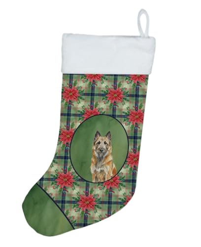 Caroline's Treasures Belgian Laekenois Christmas Poinsettas Holiday Stocking Double-Sided Print, Polyester Suede,11x18, Made in USA
