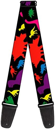 Guitar Strap - Dinosaur Silhouette Black/Multi Color image 5