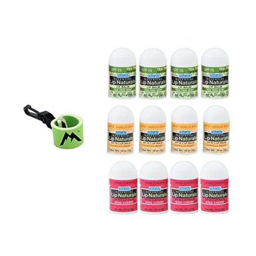 Lip Naturals® | 12-Count Assorted Mini Lip Balm with Sunscreen (SPF-15) & 1 Lip Balm Keychain | Made in USA | Lip Balm Pack with 3 Flavors: Tea Tree Mint, Vanilla Bean, & Bing Cherry (0.10oz/3g Each)