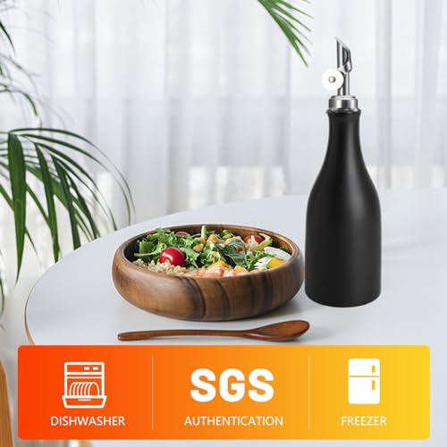 Ceramic Olive Oil Bottle Dispenser,10 Oz Large Capacity Oil and Vinegar Dispensing Bottle White Opaque Cruet with Stainless Steel Spout Kitchen Container for Coffee Syrups (Black)