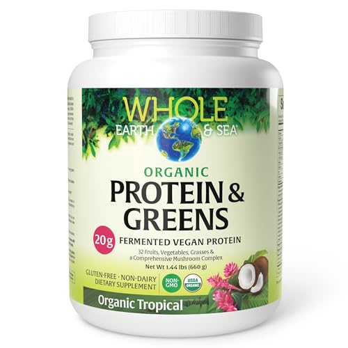 Whole Earth & Sea from Natural Factors, Organic Fermented Protein & Greens, Vegan Whole Food Supplement, Tropical, 1lb 7.3 Oz