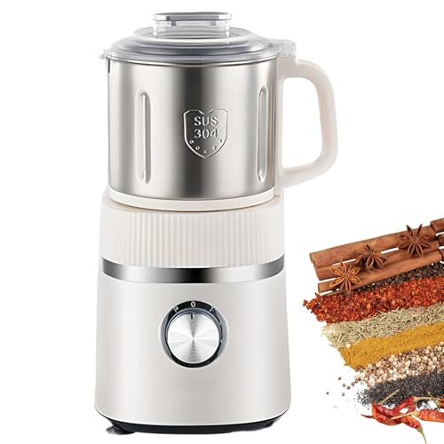 Molinillo De Café Eléctrico, Molinillo De Grano Portátil De 500 W Con Ajuste De 4 Niveles Y Tapa Extraíble, Capacidad De 800 G, Molienda En Seco/húmedo 26000 R/min, Para Granos De Café, Pimient white