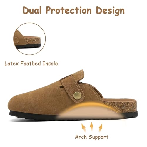 Image of Kids Suede Clogs Boys Girls Mules Cork Genuine Leather Sandals with Adjustable Buckle Slippers Potato Shoe Indoor Outdoor Slip On Slide for Big Kids