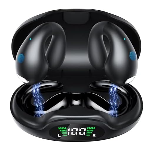 YLYHHFY Wireless Earbuds Open Ear Headphones Clip On Earbuds Bluetooth 5.3 Headphones Long Playtime Ear Buds Digital Display Charging Case Noise Canceling Waterproof Sports Earphones
