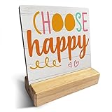 Inspirational Quote Country Choose Happy Wooden Plaque Sign Desk Decor Rustic Motivational Self Love Quote Desk Sign Decor for Home Office 4 x 4 Inches