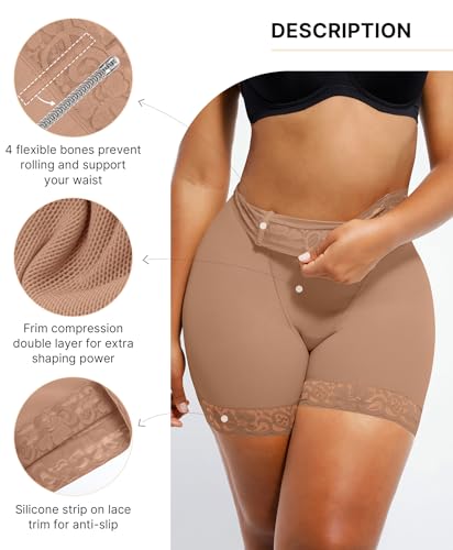 Image of SHAPELLX Butt Lifting Shapewear For Women Tummy Control Faja Shaping Shorts Thigh Slimming Panties Mid Waisted Shaper (Brown, Large)