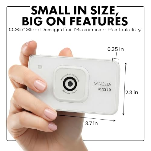 Image of Minolta 48MP Digital Camera - 4K Ultra Slim HD Video, 2.9 inch IPS LCD Display, Autofocus Lens with Digital Image Stabilization, 4X Digital Zoom, Compact Travel Camera for Vlogging (White)