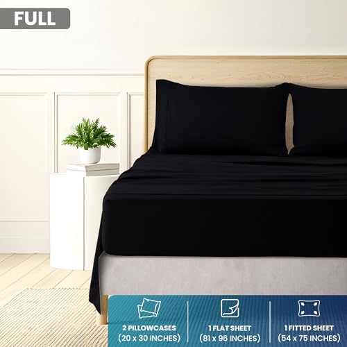 Image of Utopia Bedding Full Sheet Set, Soft Microfiber 4 Piece Bed Sheets with 15 inch Deep Pocket - Easy Care Brushed Microfiber (Full, Black)