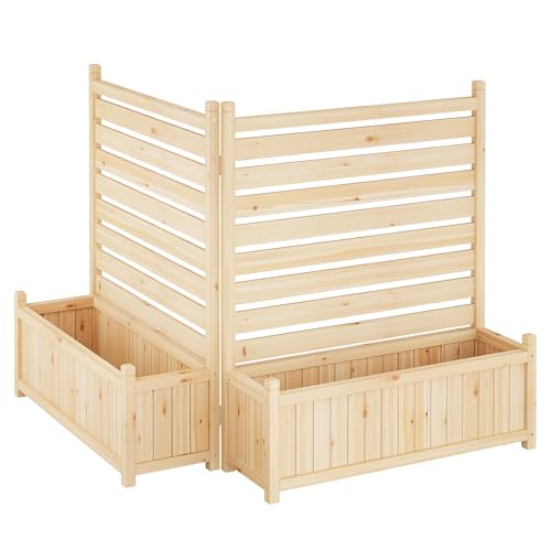 Acekool Biombo decorativo de madera con maceta integrada – 2 paneles, autoportante, ideal para alterar los acondicionadores de aire, basura o equipos de piscina, incluye dos jardineras