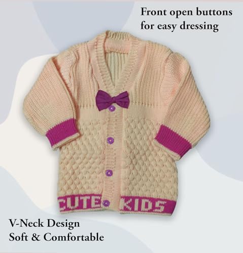 Image of Baby Unisex New Born Baby Boys Girls Soft Comfortable Trendy Woolen Round Neck Stripe Sweater Set with Payjami, Cap and Pair of Booties for Toddlers