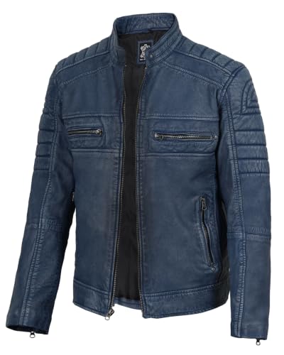 Image of fjackets Leather Jacket Men Real Lambskin - Cafe Racer Moto Style, Stand Collar Zip Up Jacket