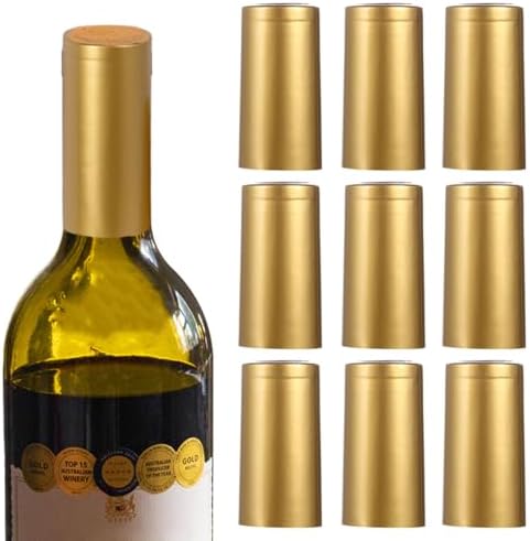 Angoily PVC Heat Shrink Capsules 100Pcs Golden Wine Bottle Shrink Wrap Caps Bottles Foils Professional Heat Film Sleeves for Home Winery and Restaurant Use image 3