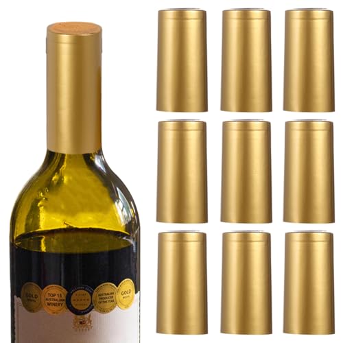 Angoily PVC Heat Shrink Capsules 100Pcs Golden Wine Bottle Shrink Wrap Caps Bottles Foils Professional Heat Film Sleeves for Home Winery and Restaurant Use