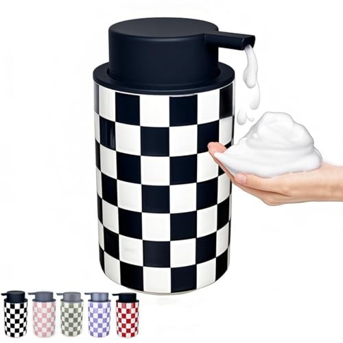 Foaming Soap Dispenser, Foam Hand Soap Dispenser for Bathroom Countertop, Modern Black and White Foamy Hand Soap Refills Bottle for Kitchen,Bathroom-Checkered Bathroom Decor