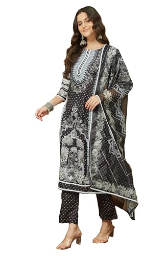 Ensemble kurta en mélange de coton noir de qualité supérieure