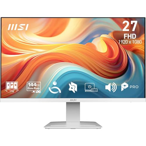 Migliori monitor PC msi PRO MP273WA E14A Monitor PC 27' FHD, 1920x1080 IPS, 144 Hz, 1 ms, HDR Ready, Adaptive-Sync, Eye Care, Altoparlanti Integrati, HDMI 2.0, DP 1.2a, Senza Cornice, Inclinabile, VESA Mount, Bianco