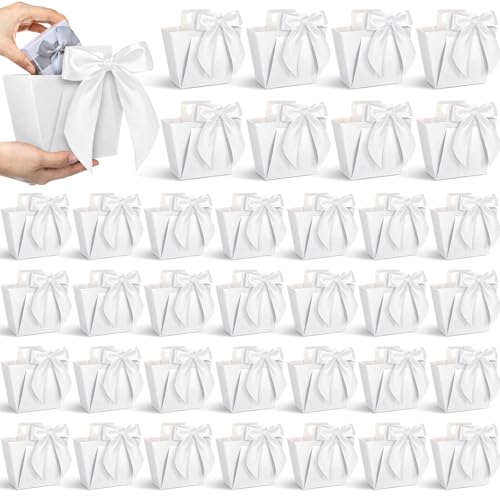 Kolldenn 36 Pack Small Gift Bag with Ribbon Handle Wedding, White