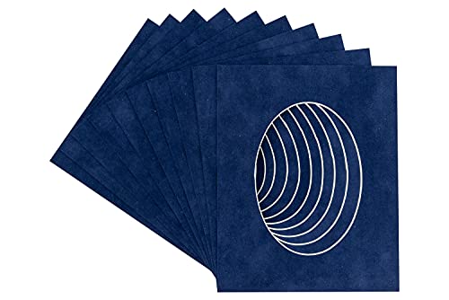 CountryArtHouse Navy Blue Suede Acid Free 8.5x11 Oval Picture Frame Mat with White Core Bevel Cut for 5x7 Pictures - Fits 8.5x11 Frame - Pack of 25 Matboards