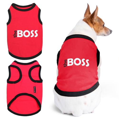 Parisian Pet Boss Dog Shirt – 100% Cotton Red Shirts for Large Dogs – Sleeveless Puppy Clothes – Lightweight Dog Apparel – Breathable and Soft Dogs Clothes – Stretchy Pet T Shirts