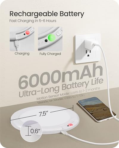 Image of 2 Pack Rechargeable Motion Sensor Closet Light with Remote, Wireless Ceiling Light, Battery Operated LED Ceiling Light, 3CCT, Dimmable Ceiling Light for Shower Stairs Garage Pantry Hallway