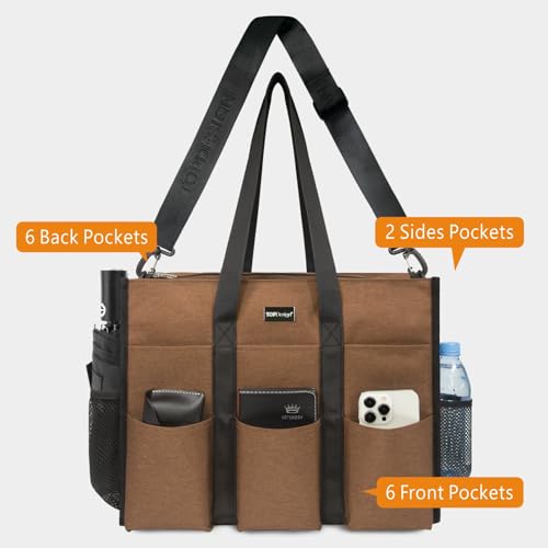 Image of TOPDesign Utility Water Resistant Tote Bag with 22 Pockets, Zipper Closure