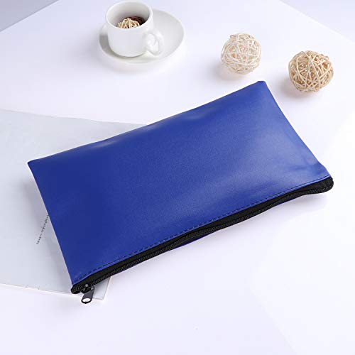 Xgood 8 Pieces Bank Deposit Money Bag Leatherette Securit Vinyl Blue Zipper Pouches Wallet Utility Zipper Coin Bags for Cash Money,11x6in