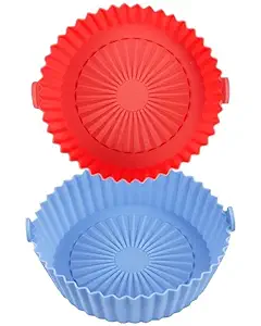 New Reusable Air Fryer Silicone Liners Pot Air Fryer Basket Baking Tray Bowl Heat Resistant 3 to 5 QT Air Fryer Round Baking Tray Oven Accessories (Pack of 2_Multicolor)