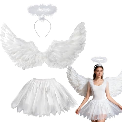 Shengruili Engelsflügel,Engel Flüge,Engel Kostüm Damen mit Heiligenschein,Engels Flügel Kostüm,Federflügel Engel,Engel Flügel für Damen und...
