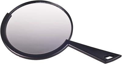 Cricket Deco Salon Mirror for Hair Stylist, Round Handheld Hand Mirror with Handle, Hairstylist Barber Station Supplies and Accessories, Black