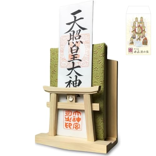 [ さくら禅 ] 神棚 壁掛け 明神 水晶 鳥居 一社 国産 ひのき 檜 製 水晶 装飾 お札立て モダン 棚板 (本体のみ) 『水晶清め塩 小袋付き』