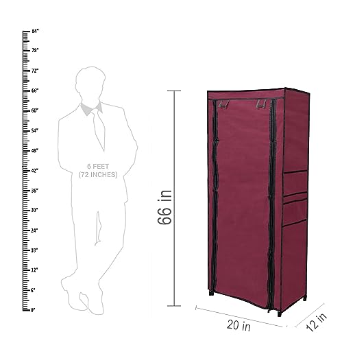 Image of Multi Utility 9 Layer Shelf Collapsible Metal Pipes with Non-Woven 100GSM Fabric Cover for Shoe /Cloth /Toy /Books Rack (Maroon, Metal)