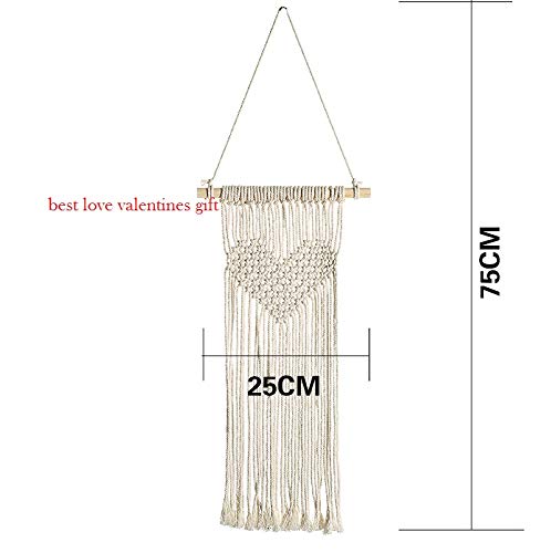 Image of Macrame Handmade Cotton Bohemian Style Heart Wall Hanging Beautiful Woven Wall Decor (Beige, Medium)