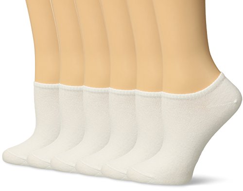 HUE Women's Cotton Liner No-Show Sock 6-Pack, White, one size