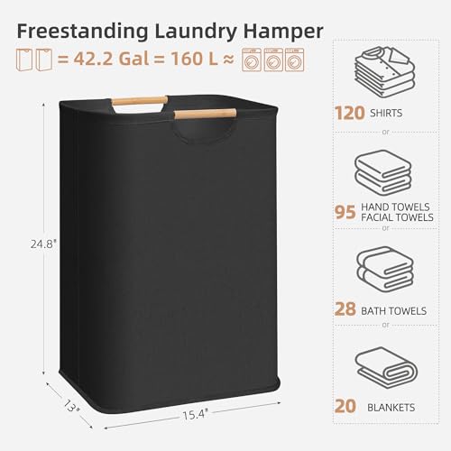 STORAGE MANIAC 2-Pack Large Laundry Hamper, 80L (21.1 Gal) Collapsible Laundry Basket with Bamboo Handles, Freestanding Waterproof Clothes Hamper for Laundry Room, Bedroom, Dorm, Towels, Toys, Black - Image 4